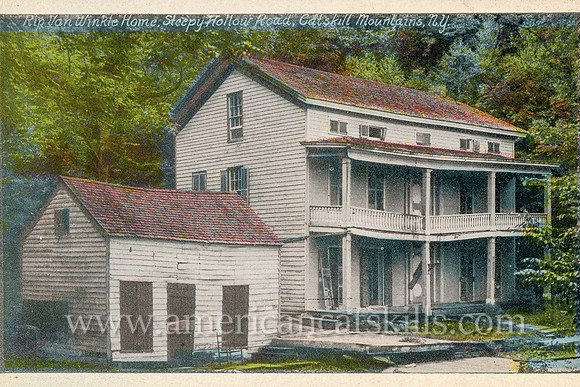 Vintage Catskills postcard depicting Rip’s Rock in Sleepy Hollow where sleepy Rip Van Winkle supposedly took his 20-year nap.