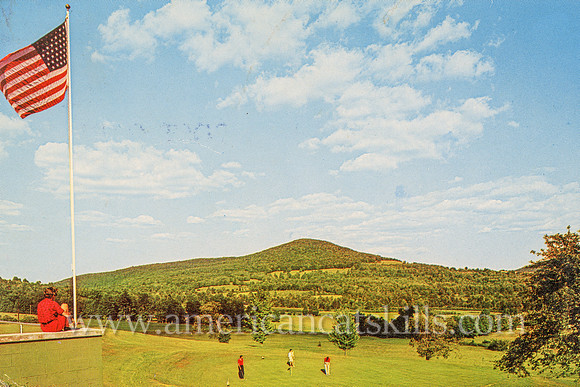 Vintage postcard by photographer Bob Wyer of the golf course at the Stamford Country Club at Stamford in Delaware County, New York.