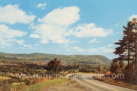 Vintage postcard by Bob Wyer showing a view from Franklin Mountain, located near Oneonta.