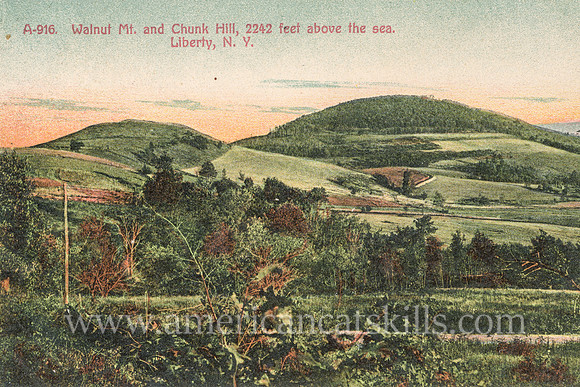 Well-known photographer Otto Hillig of Liberty, New York published this vintage postcard titled “Walnut Mt. and Chunk Hill, 2242 feet above the sea. Liberty, N.Y.”