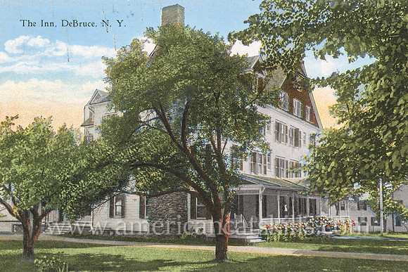 Vintage postcard from photographer Otto Hillig showing “The Inn” at the hamlet of DeBruce in Sullivan County, New York.