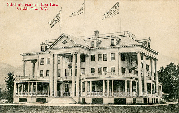 Vintage postcard titled "Schoharie Mansion, Elka Park, Catskill Mts., N. Y." published by photographer C. O. Bickelmann of Tannersville, New York.