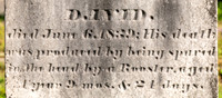 Photograph of an interesting gravestone for David Corbin at the cemetery for the Second Old School Baptist Church of Roxbury in Delaware County, New York.