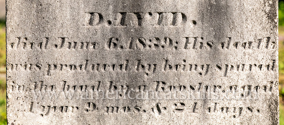Photograph of an interesting gravestone for David Corbin at the cemetery for the Second Old School Baptist Church of Roxbury in Delaware County, New York.