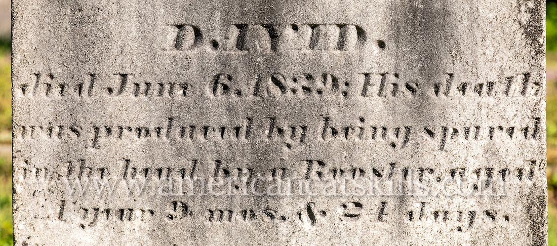 Photograph of an interesting gravestone for David Corbin at the cemetery for the Second Old School Baptist Church of Roxbury in Delaware County, New York.