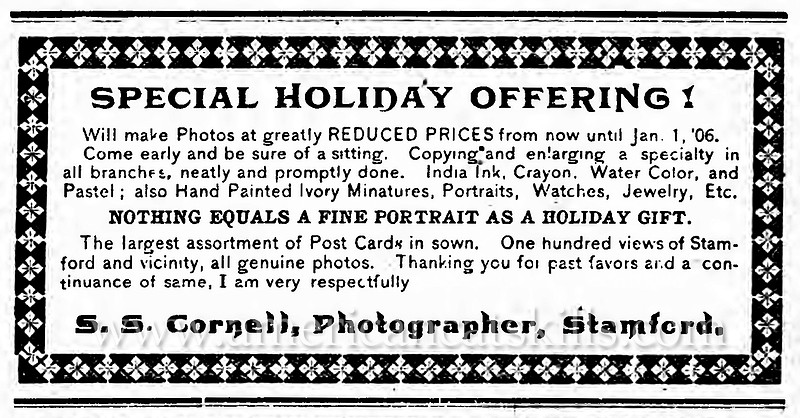 Schuyler S. Cornell was a popular photographer who operated out of the village of Stamford in Delaware County, New York for nearly 50 years.