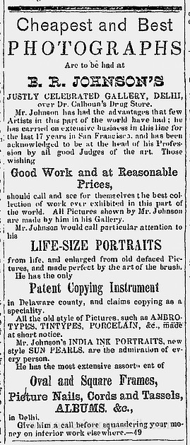 Advertisement for Byron R. Johnson Gallery, Delhi, NY