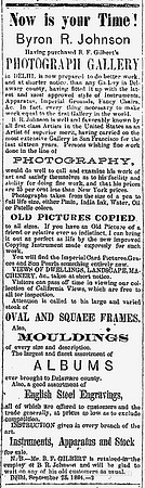 Advertisement for Byron R. Johnson Gallery, Delhi, NY