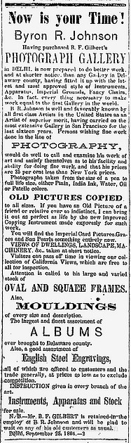 Advertisement for Byron R. Johnson Gallery, Delhi, NY