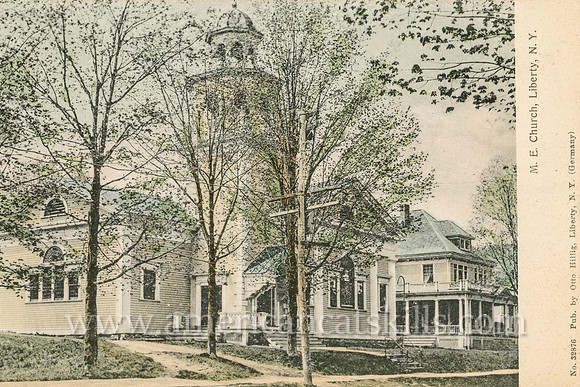 Vintage postcard depicting the Methodist Episcopal Church in the village of Liberty in Sullivan County, New York that was published by Otto Hillig.