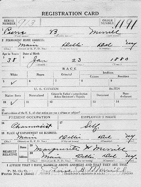 Pierre B. Merrill, World War I Registration Card