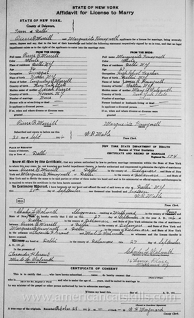 Pierre B. Merrill marriage license