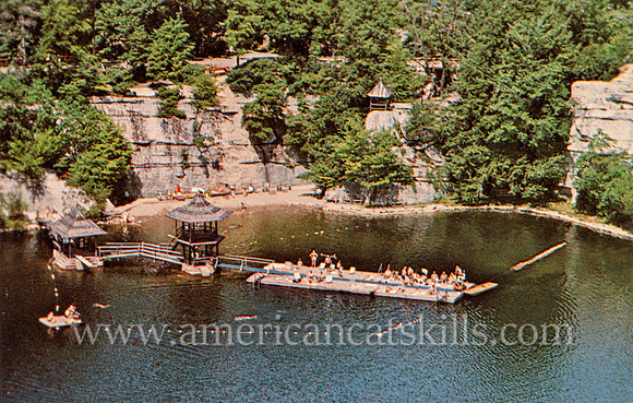 Vintage postcard titled "Crystal Clear Lake for Swimming, Lake Mohonk Mountain House" by photographer Ruth H. Smiley.