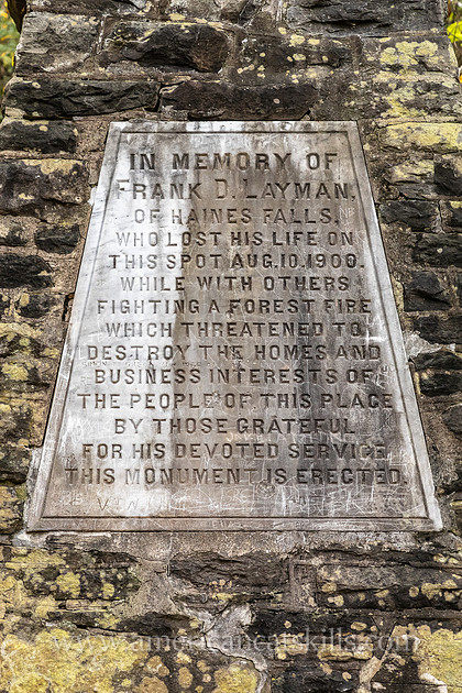 The Layman Monument is dedicated to Frank D. Layman, who lost his life on August 10, 1900 while fighting a fire on South Mountain in the Catskills.