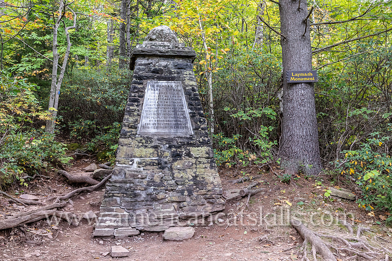The Layman Monument is dedicated to Frank D. Layman, who lost his life on August 10, 1900 while fighting a fire on South Mountain in the Catskills.