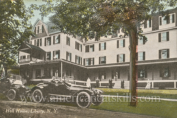 Well-known photographer Otto Hillig published this vintage postcard of the Hall House located at the village of Liberty in Sullivan County, New York.