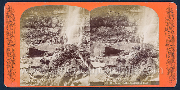 Vintage John Jacob Loeffler stereoview titled “The Lower Fall, (Kaaterskill Falls.)” from the “Catskill Mountain Scenery” set; First series, # 206.