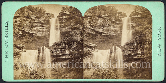 Vintage John Jacob Loeffler stereoview titled “Cauterskill Falls” within the Catskill Mountain Scenery set; First Series, # 202.
