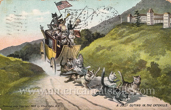 Vintage postcard by Albert Hahn titled “A Jolly Outing in the Catskills.”