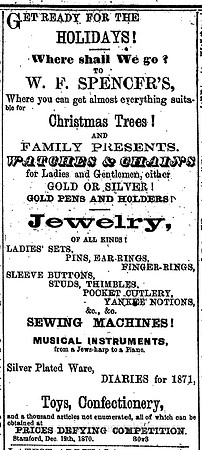 W. F. Spencer, 1870 advertisement