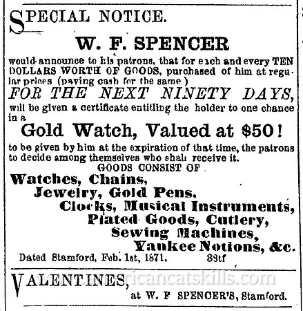 W. F. Spencer, 1871 advertisement