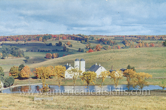 Vintage postcard by photographer Bob Wyer of a farm scene along Route 28 in the Catskills.