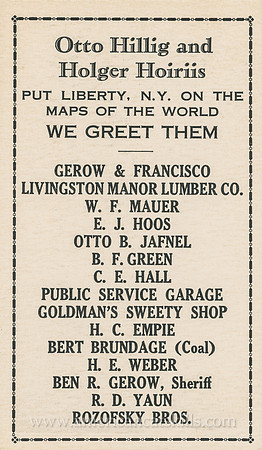 Vintage advertising card depicting Otto Hillig and Holger Hoiriis with their plane Liberty.