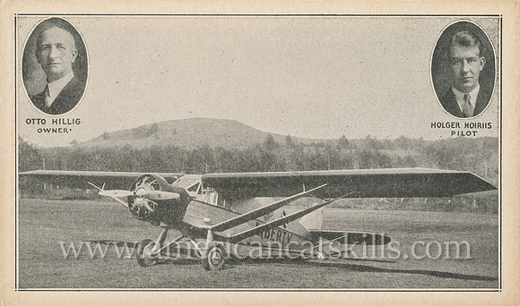 Vintage advertising card depicting Otto Hillig and Holger Hoiriis with their plane Liberty.