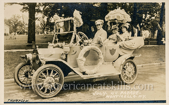 Vintage postcard titled "July 4th Parade, Monticello, N. Y. (4)" published by photographer Howard P. Thompson of Monticello, New York.