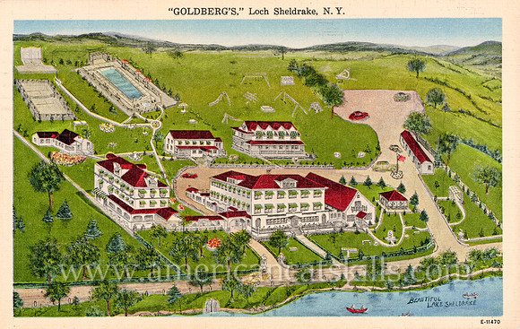 Vintage postcard titled "Goldberg's, Loch Sheldrake, N. Y." published by A. S. Landis of Wurtsboro, New York.
