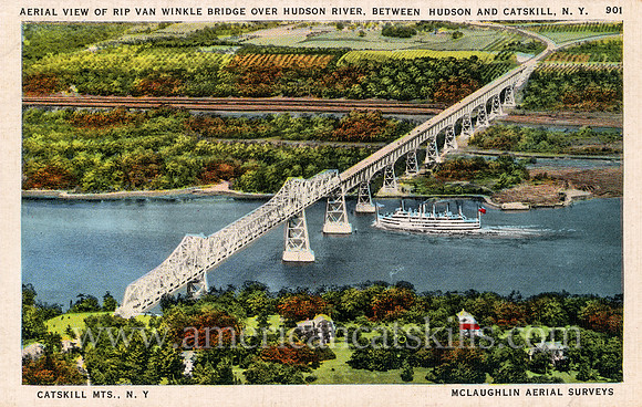 Aerial View of Rip Van Winkle Bridge over Hudson River, Between Hudson and Catskill, N. Y.