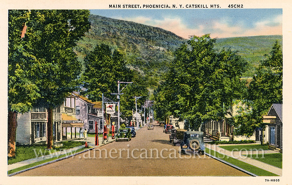 Vintage photograph titled "Main Street, Phoenicia, N. Y., Catskill Mts." published by the C. W. Hughes Company of Mechanicsville, New York.