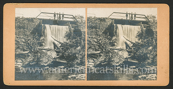 Vintage stereoview by Otto Hillig titled “Stevensville, N.Y.” depicting a scenic waterfall.