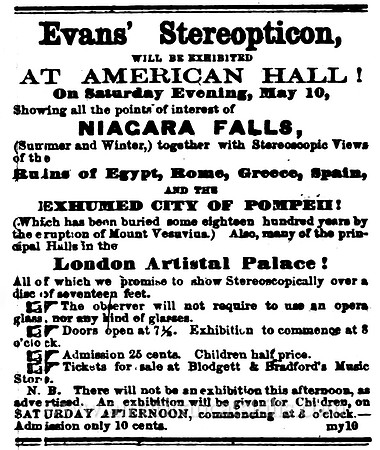 Evans' Stereopticon at American Hall, Buffalo, New York