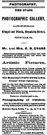 The Evans Photographic Gallery, Kingsland Block, Franklin Street, Titusville, PA