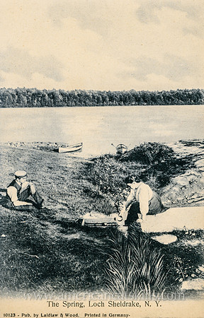 Vintage postcard titled "The Spring, Loch Sheldrake, N. Y." published by the photographic firm of Laidlaw and Wood of Hurleyville, New York.