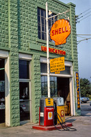 Shell Gasoline sign, angle view, Delaware Street, Walton, New York