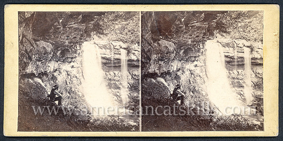 Vintage E. Anthony stereoview # 395 titled “Kauterskill Fall, From Under The Rocks” from “The Glens of the Catskills” series.
