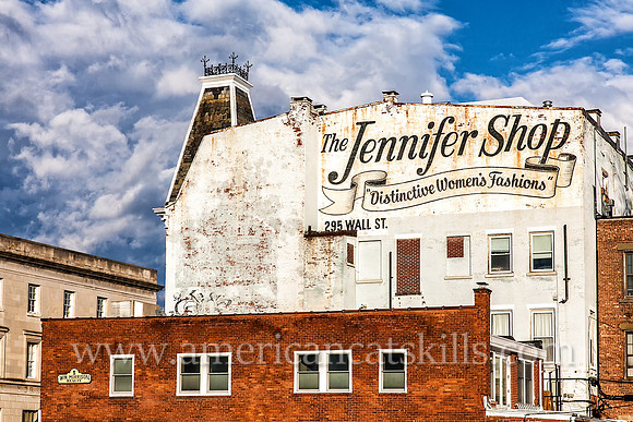 Mural advertisement for The Jennifer Shop on the Clermont Building in the Stockade District of Kingston, New York.