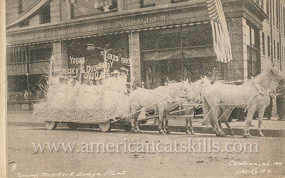 Vintage photograph by Otto Hillig titled “Young, Messiter and Dodge Float. Centennial, 1907, Liberty, N.Y.”
