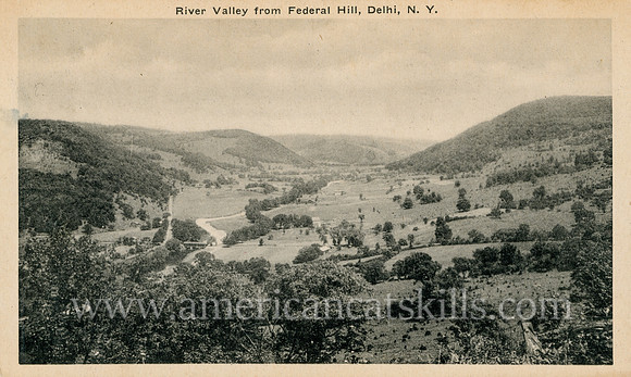 Postcard titled "River Valley from Federal Hill, Delhi, N.Y."