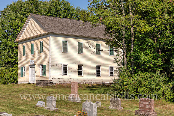 Photograph and history of the Second Old School Baptist Church of Roxbury in Delaware County, New York.