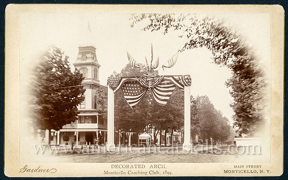 Vintage photograph titled "View of The Arch and Hotel Rockwell, Monticello, New York" published by photographer George M. Gardner of Monticello, New York.