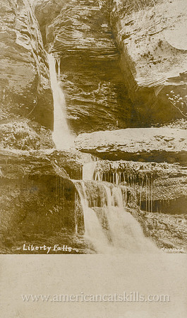 Vintage postcard titled "Liberty Falls" published by photographer Albert Cawood of Liberty, New York.