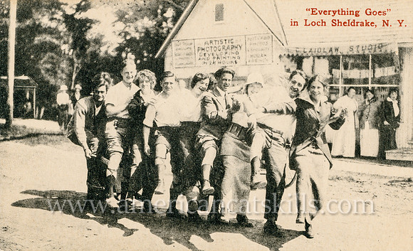 Vintage postcard titled "Everything Goes in Loch Sheldrake, N. Y." published by photographer L. G. Laidlaw of Loch Sheldrake, New York.
