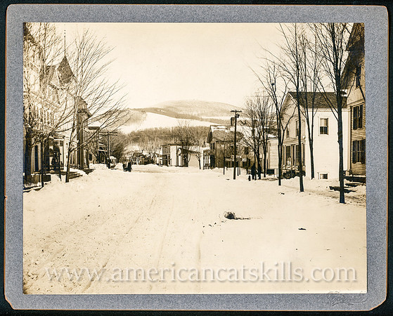 Main Street in Winter, Mt. Utsayantha in distance, Stamford, N. Y.
