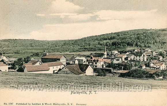 Vintage postcard titled "Hurleyville, N. Y." published by the photographic firm of Laidlaw and Wood of Hurleyville, New York.