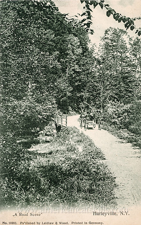 Vintage postcard titled "A Road Scene, Hurleyville, N. Y." published by the photographic firm of Laidlaw and Wood of Hurleyville, New York.
