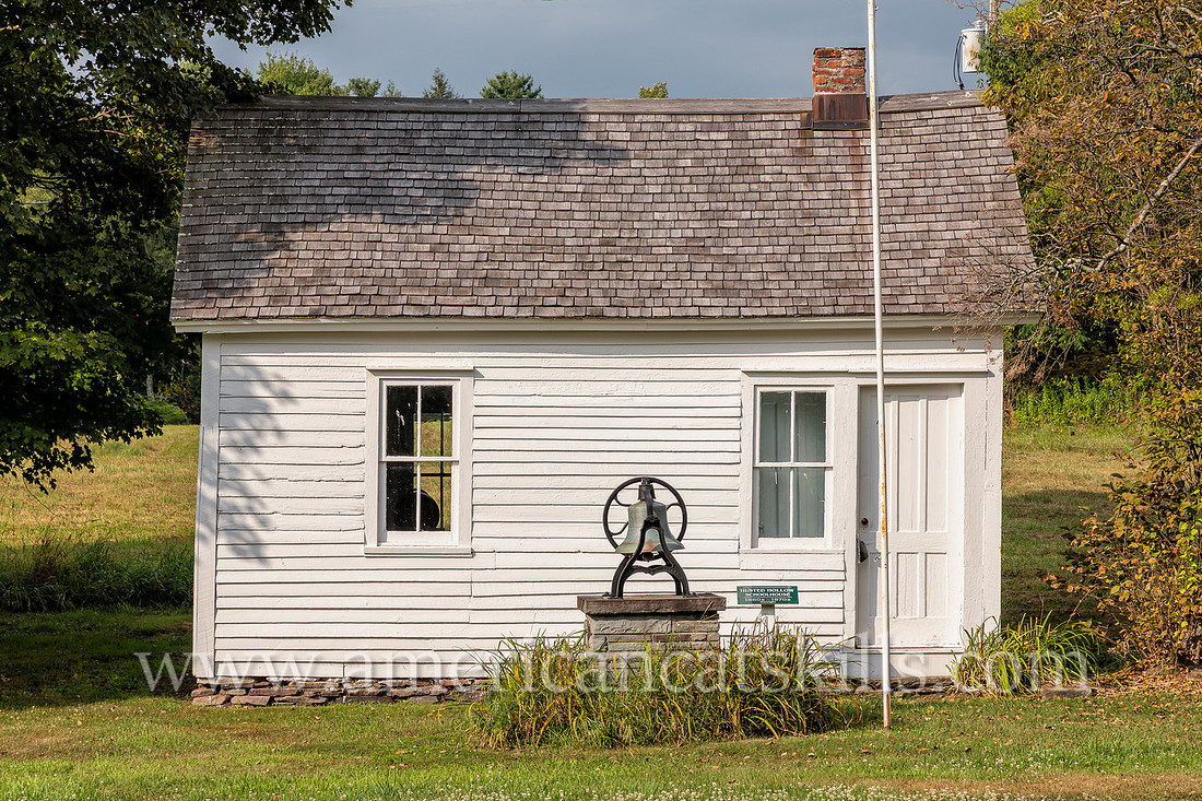 Photograph of the Husted Hollow Schoolhouse, originally located in Kortright, but now at the Delaware County Historical Association in Delhi, New York.
