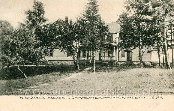 Vintage postcard titled "Hilldale House, J. Carpenter, Propr., Hurleyville, N. Y." published by the photographic firm of Laidlaw and Wood of Hurleyville, New York.
